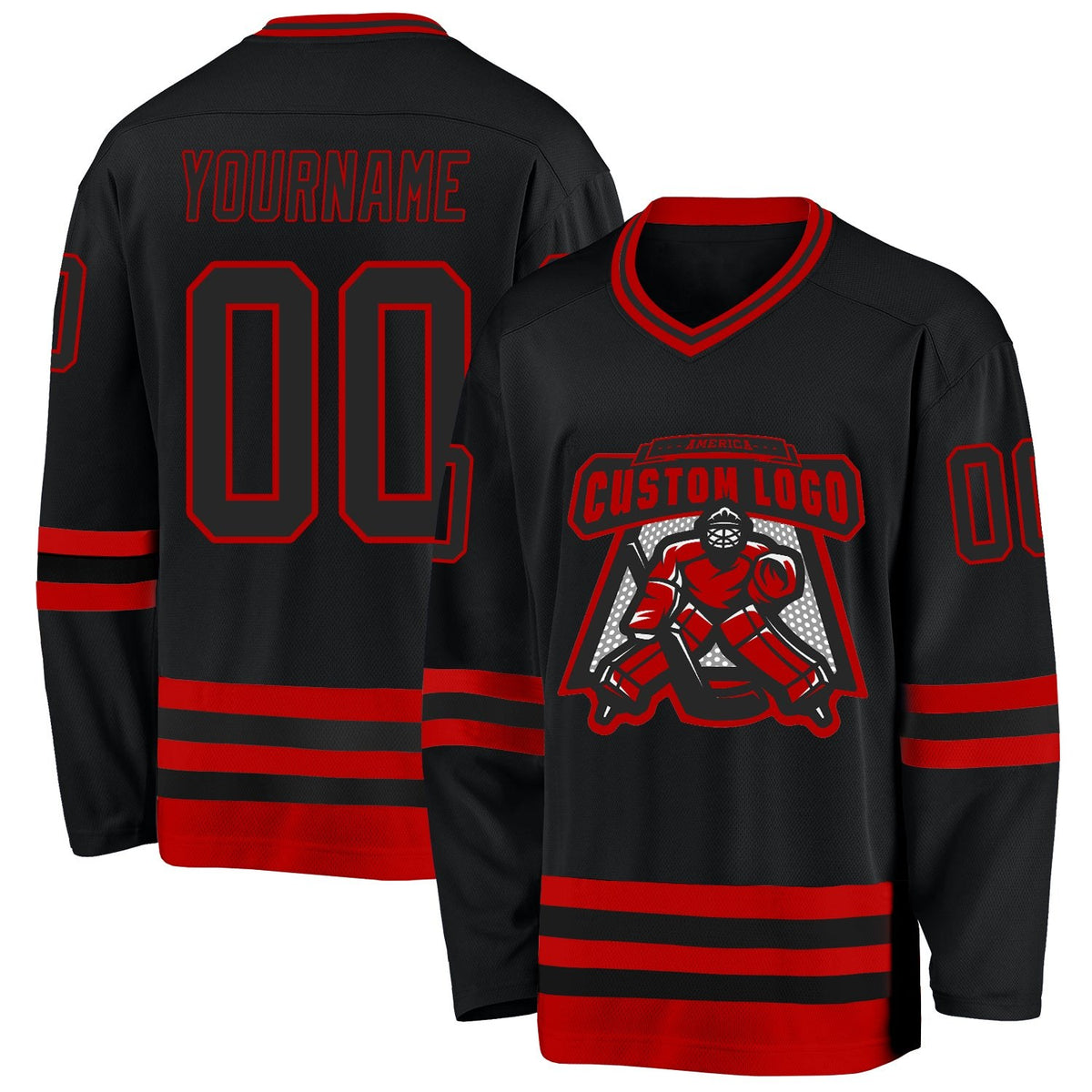 Custom Black Red Hockey Jersey photo 2