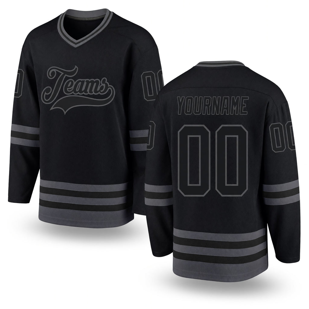 Custom Black Steel Gray Hockey Jersey
