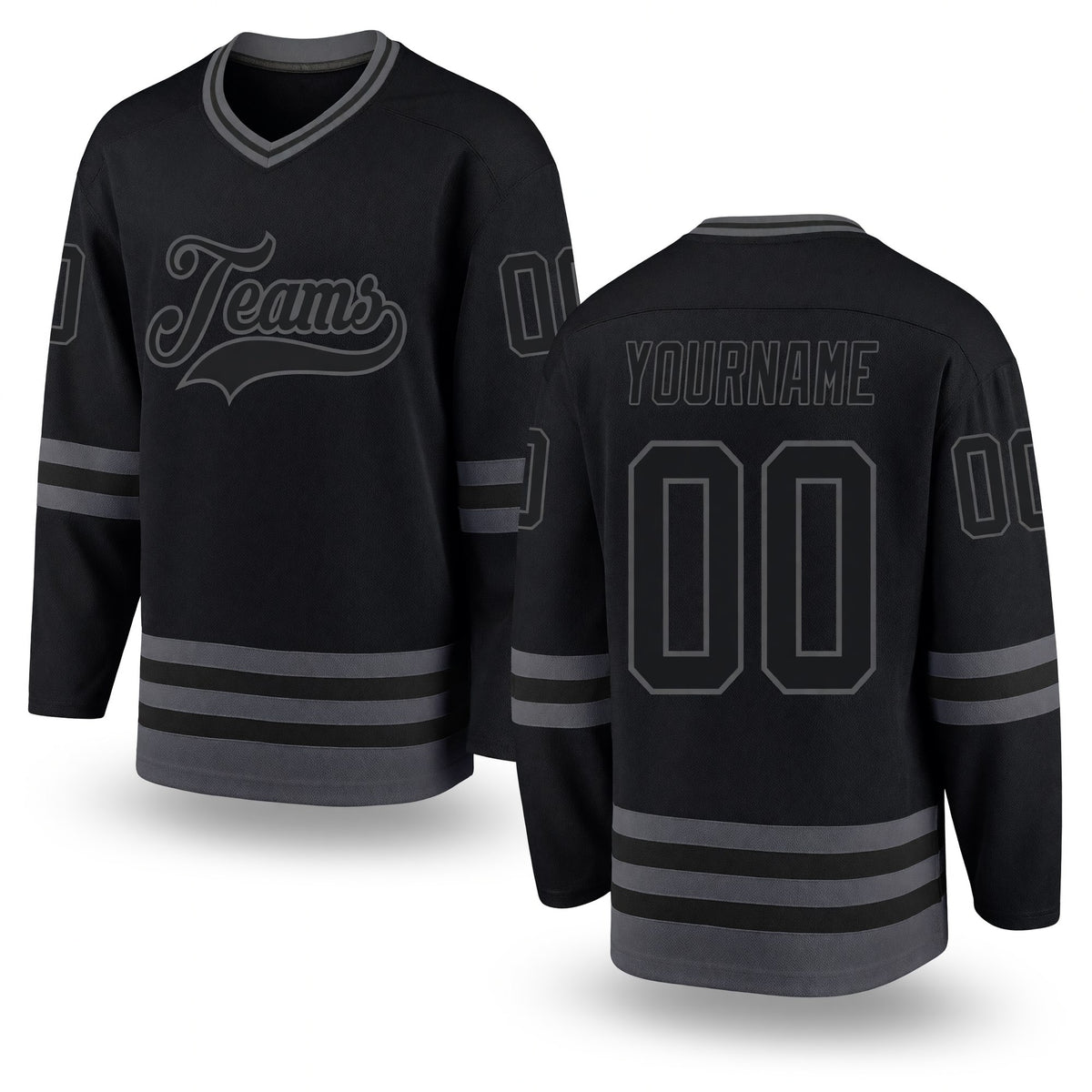 Custom Black Steel Gray Hockey Jersey