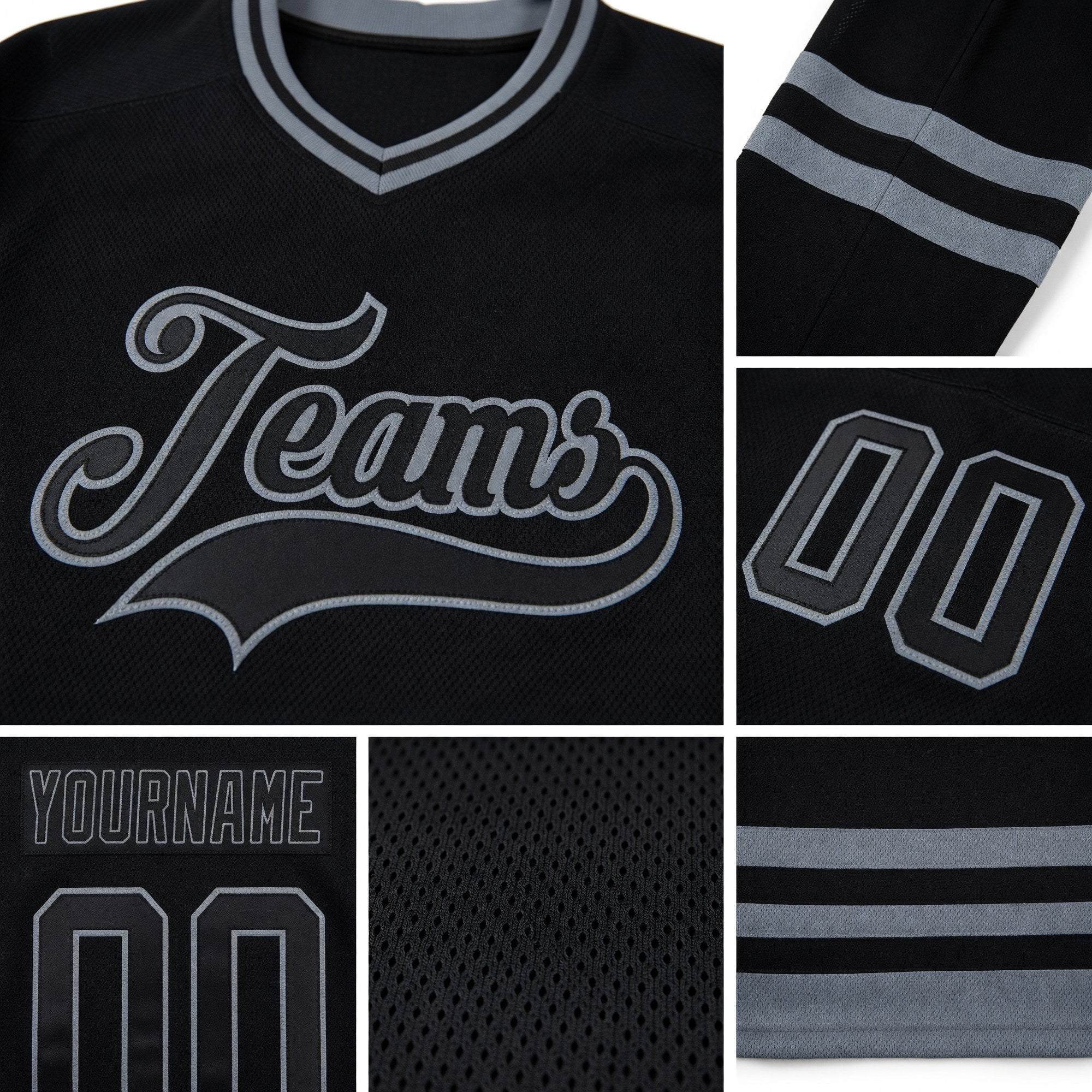 Custom Black Steel Gray Hockey Jersey detail