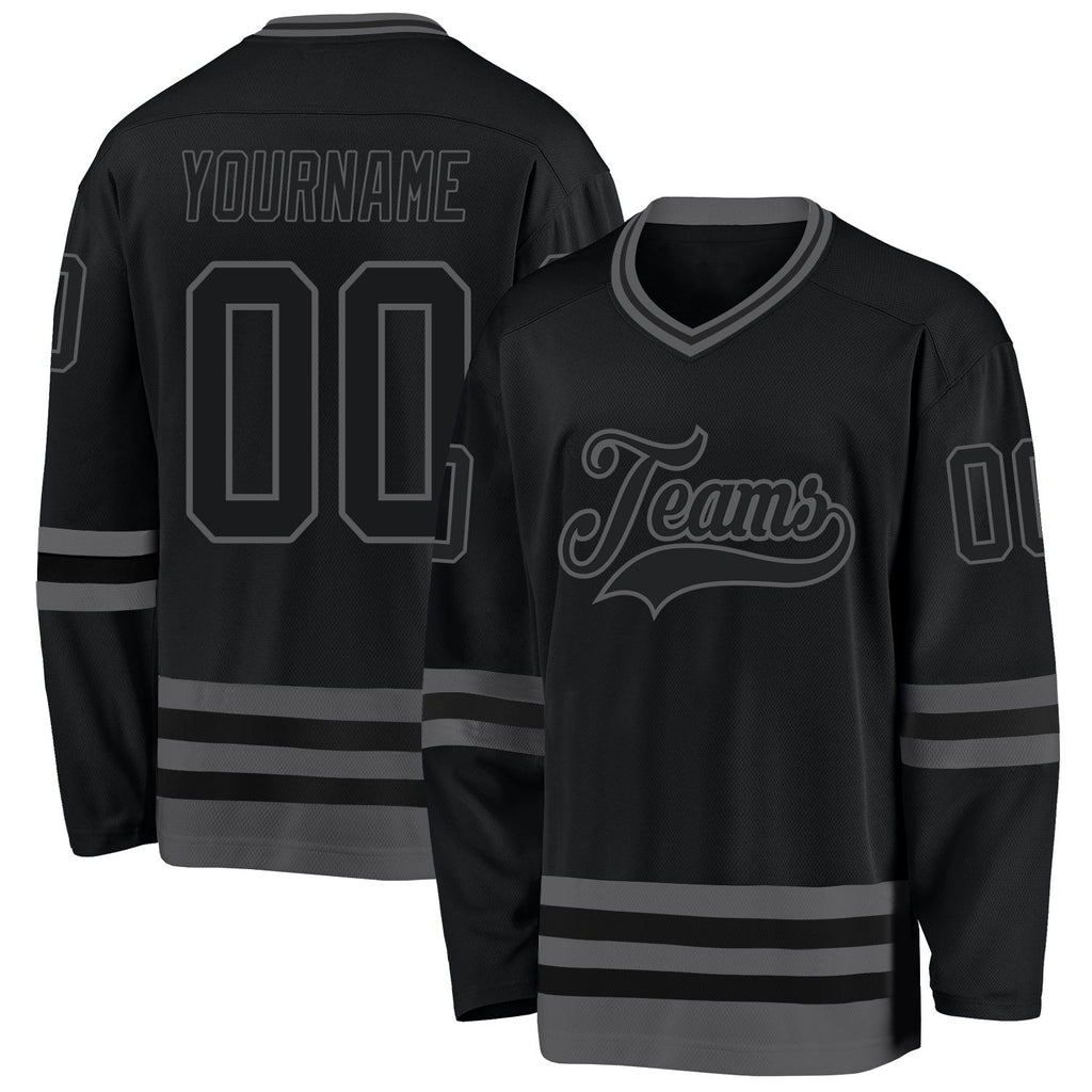Custom Black Steel Gray Hockey Jersey photo 1