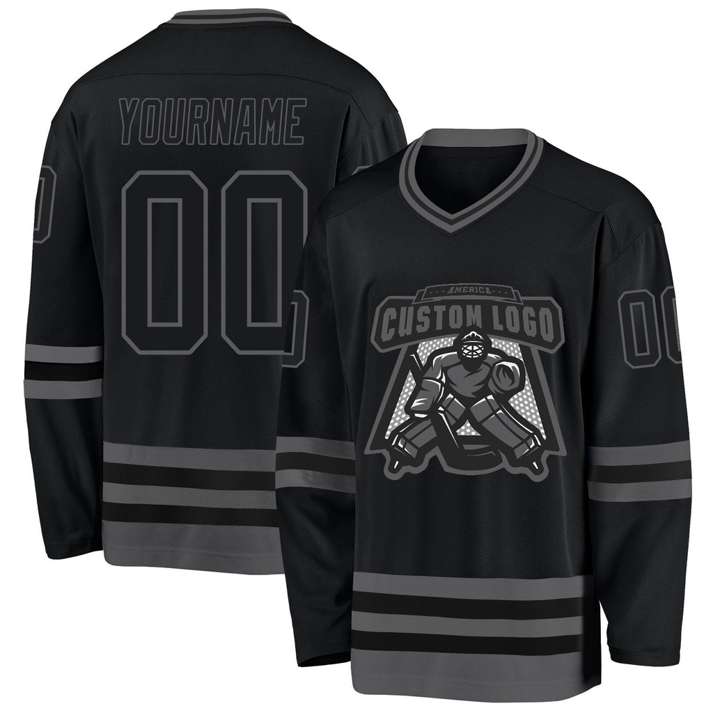 Custom Black Steel Gray Hockey Jersey photo 2