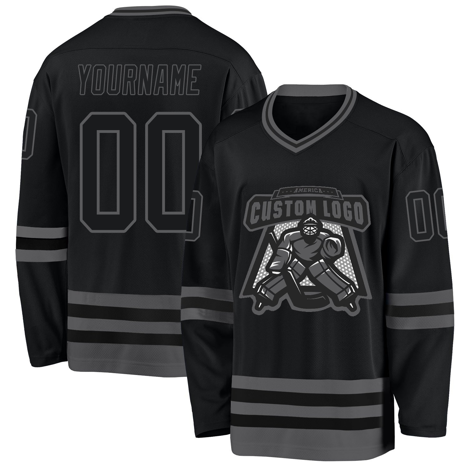 Custom Black Steel Gray Hockey Jersey photo 2