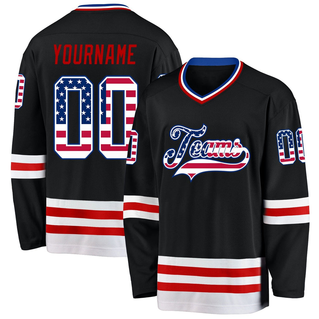 Custom Black USA Flag Royal-Red Hockey Jersey photo 1