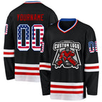 Custom Black USA Flag Royal-Red Hockey Jersey photo 2
