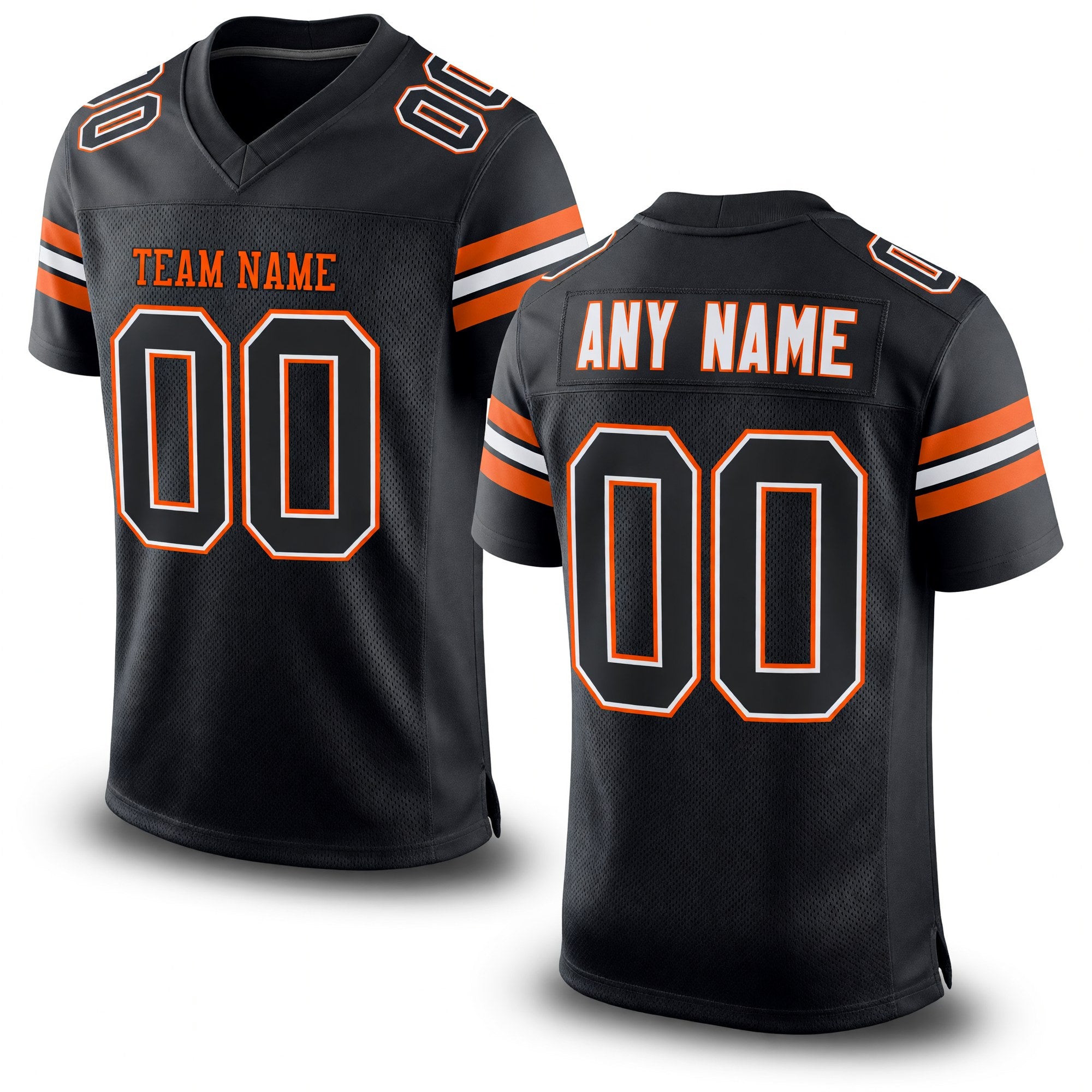 Custom Black White-Orange Mesh Authentic Football Jersey