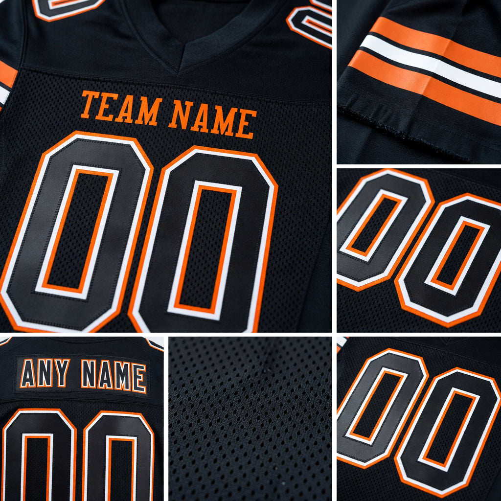 Custom Black White-Orange Mesh Authentic Football Jersey detail