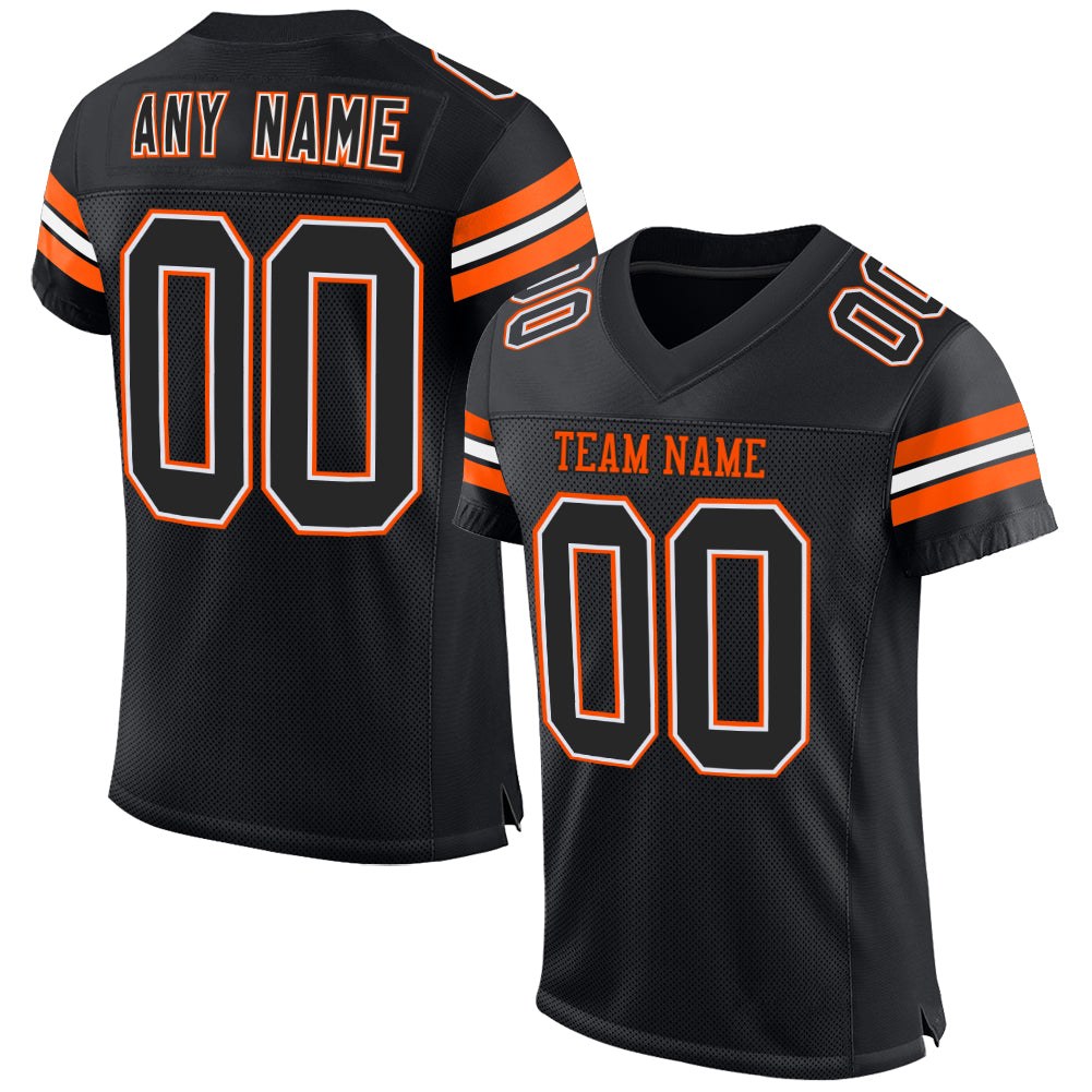 Custom Black White-Orange Mesh Authentic Football Jersey photo 1