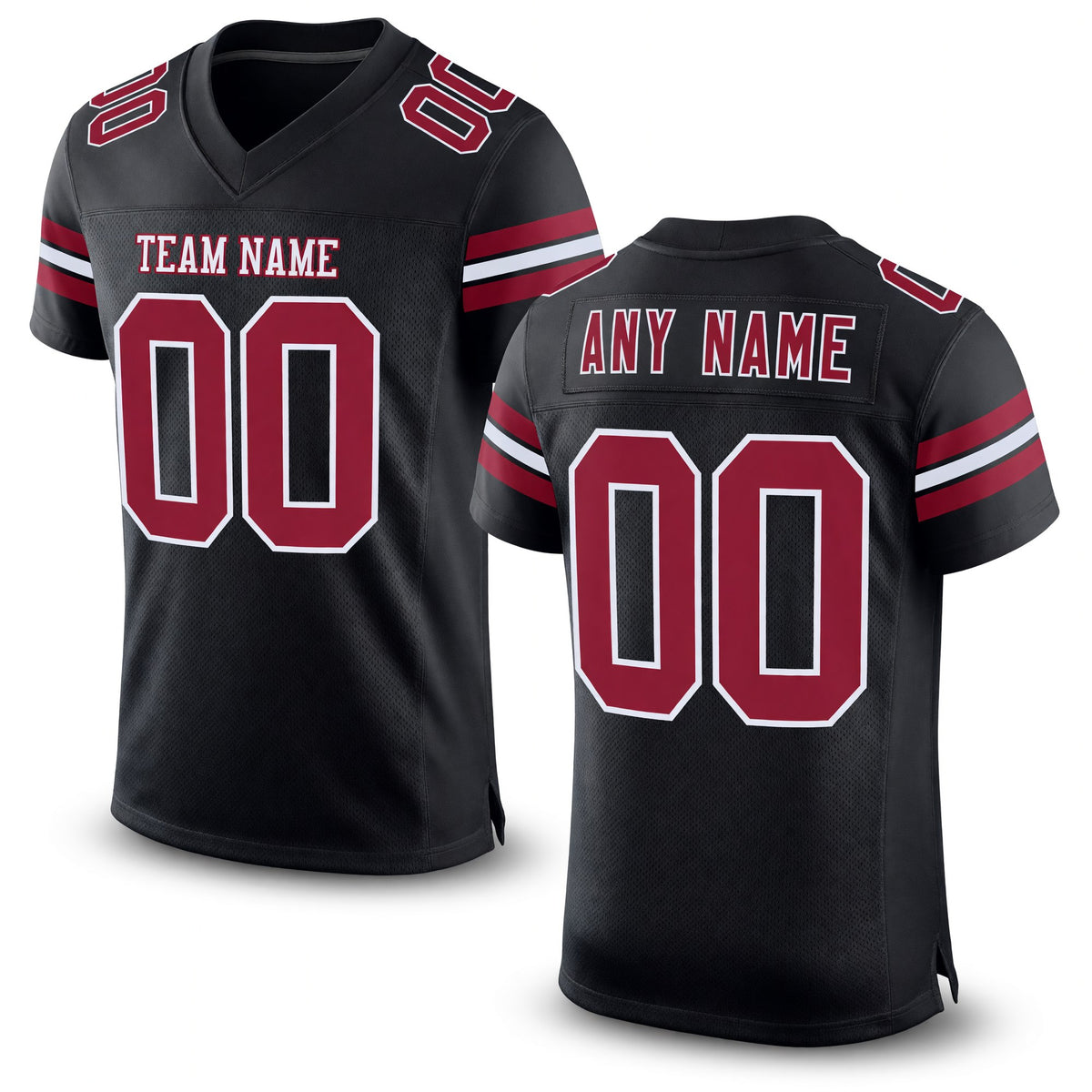 Custom Black Crimson-White Mesh Authentic Football Jersey