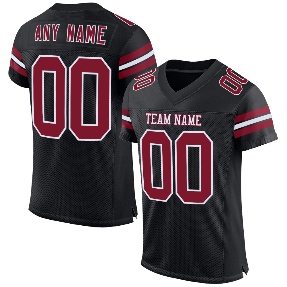 Custom Black Crimson-White Mesh Authentic Football Jersey photo 1