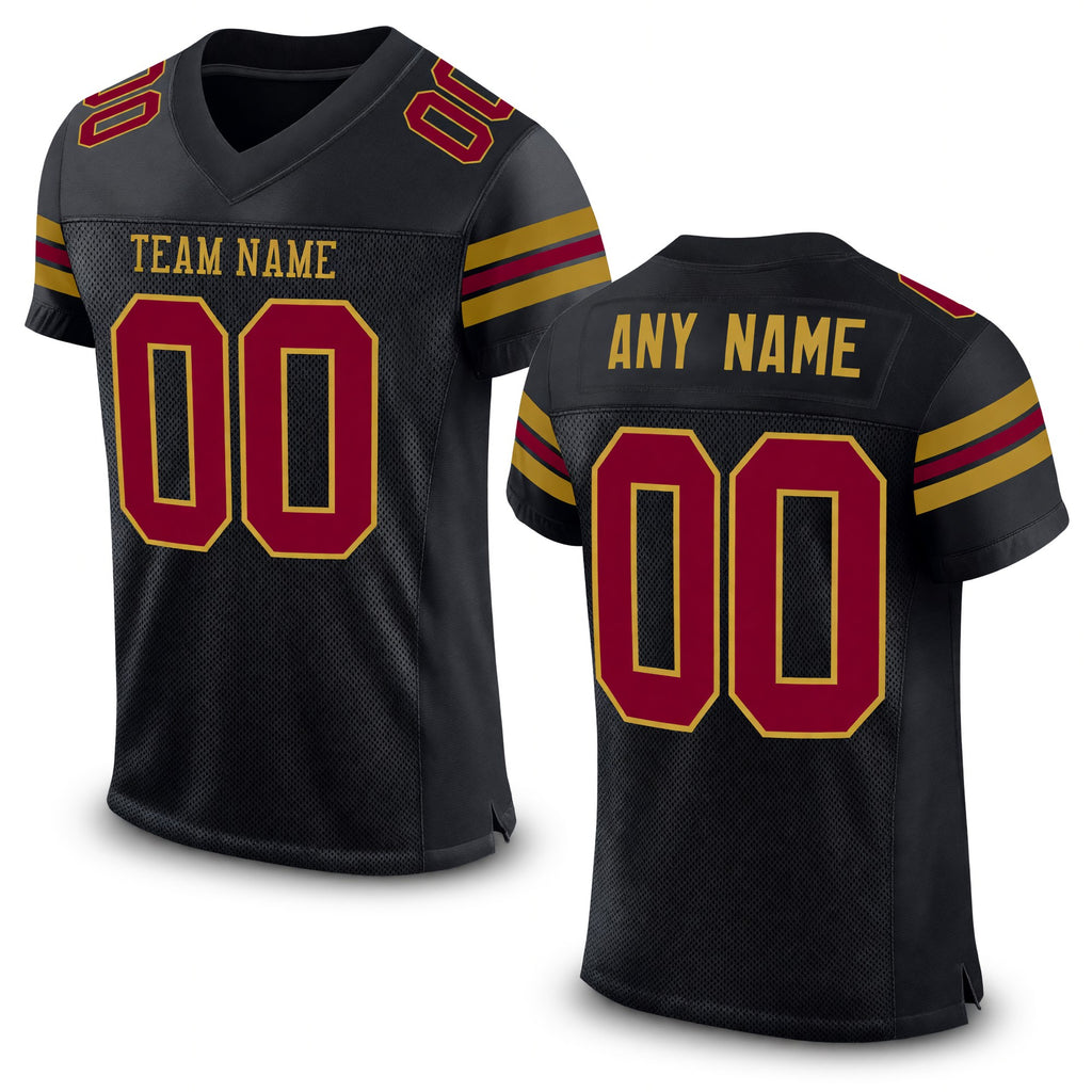 Custom Black Maroon-Old Gold Mesh Authentic Football Jersey