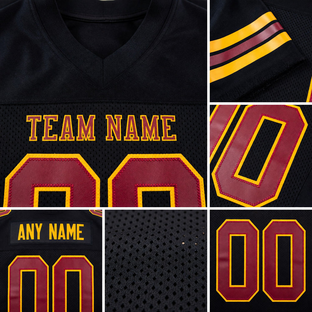 Custom Black Maroon-Old Gold Mesh Authentic Football Jersey detail