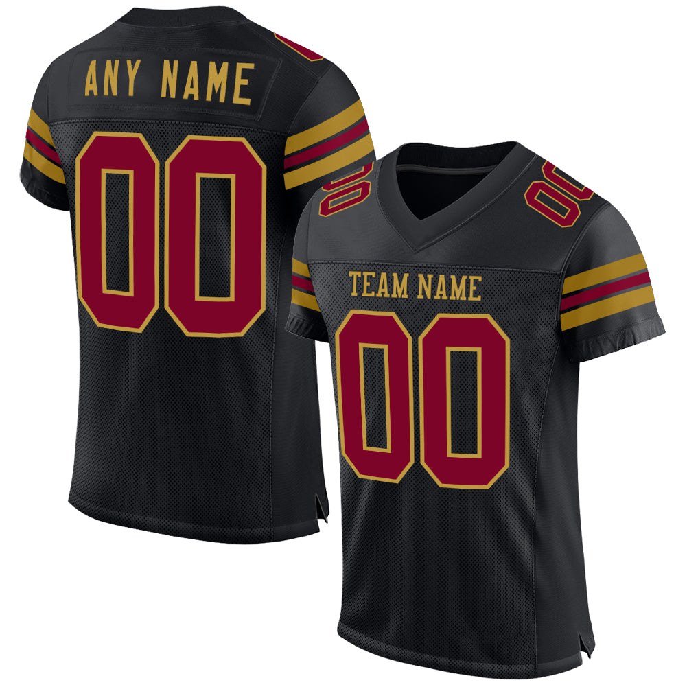 Custom Black Maroon-Old Gold Mesh Authentic Football Jersey photo 1
