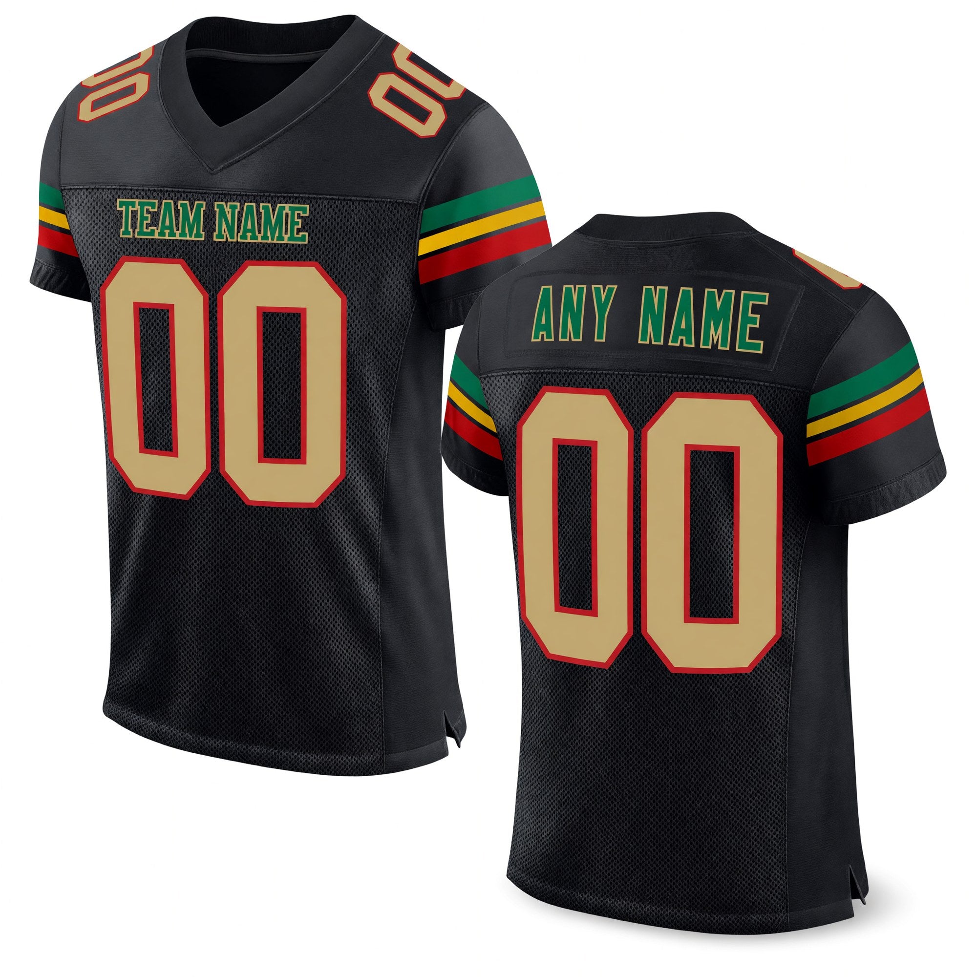 Custom Black Gold Red-Kelly Green Mesh Authentic Football Jersey