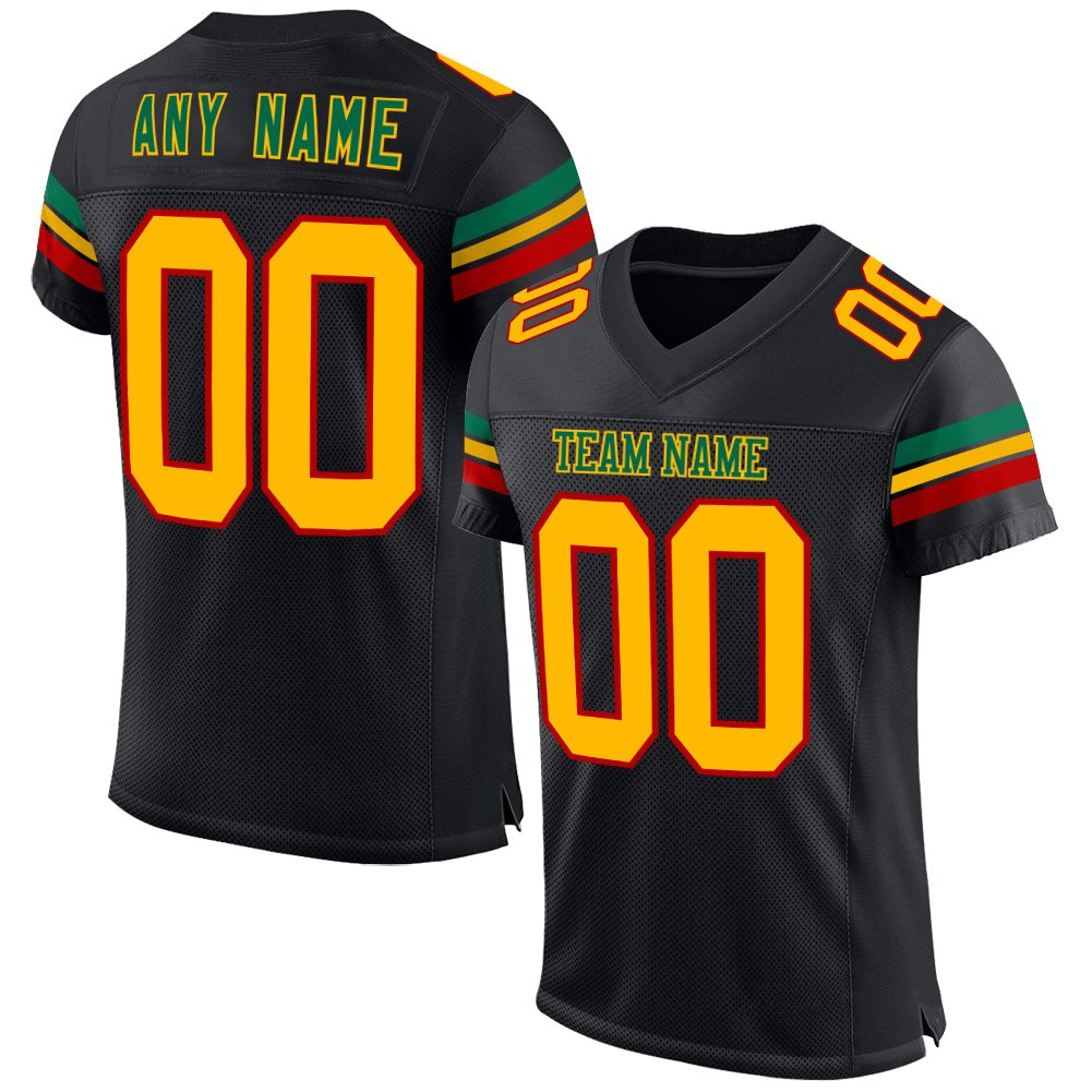 Custom Black Gold Red-Kelly Green Mesh Authentic Football Jersey photo 1