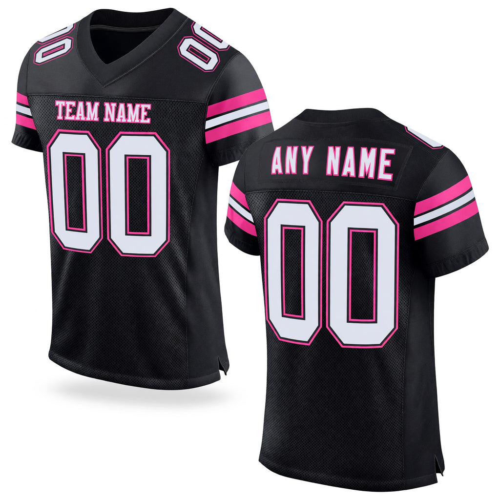 Custom Black White-Pink Mesh Authentic Football Jersey
