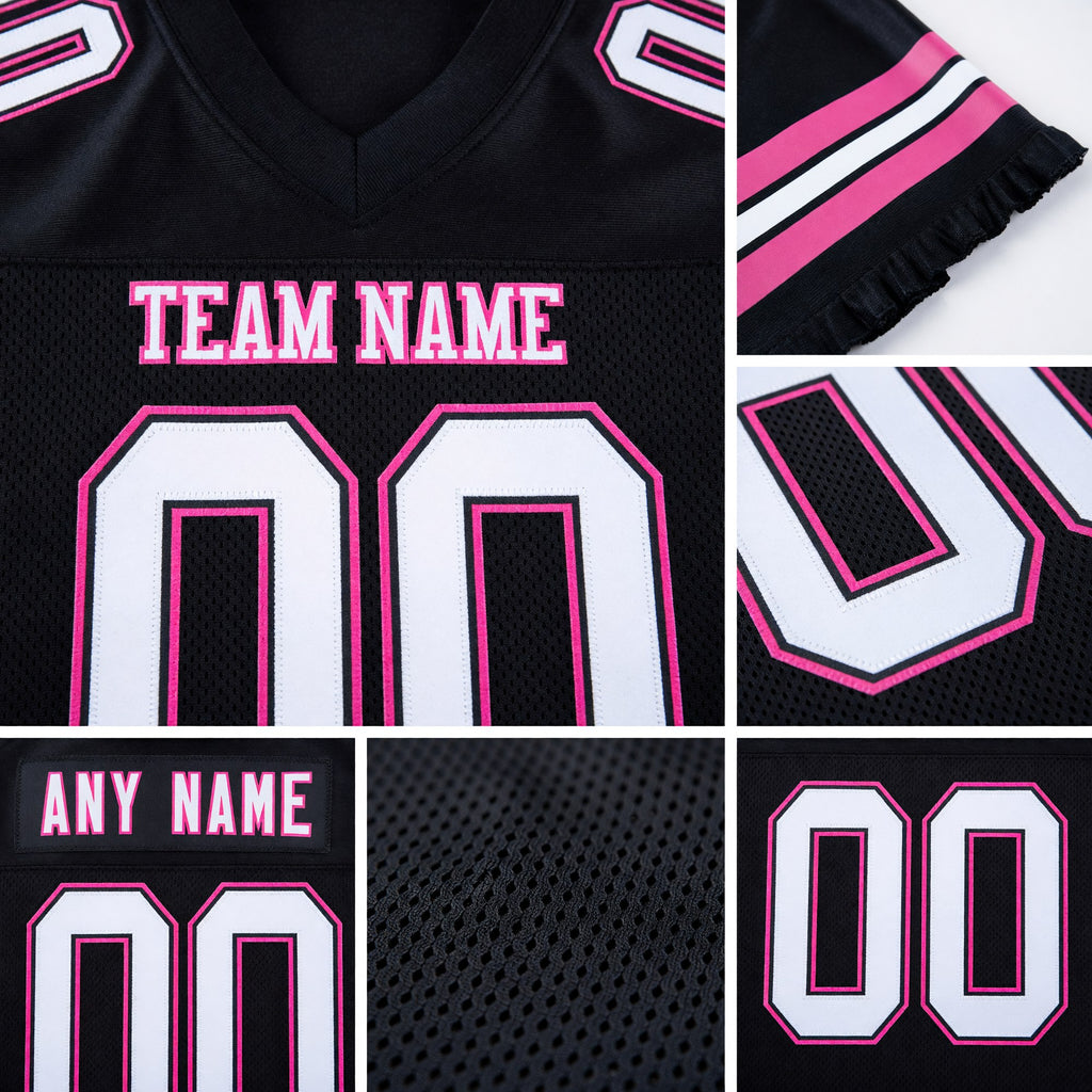Custom Black White-Pink Mesh Authentic Football Jersey detail