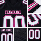 Custom Black White-Pink Mesh Authentic Football Jersey detail