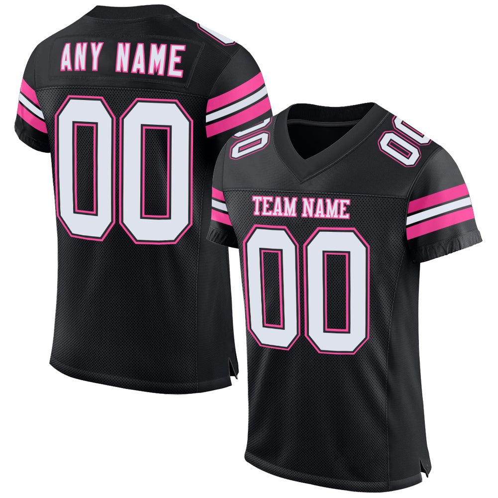 Custom Black White-Pink Mesh Authentic Football Jersey photo 1