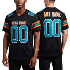 Custom Black Teal-Texas Orange Mesh Authentic Football Jersey worn front and back