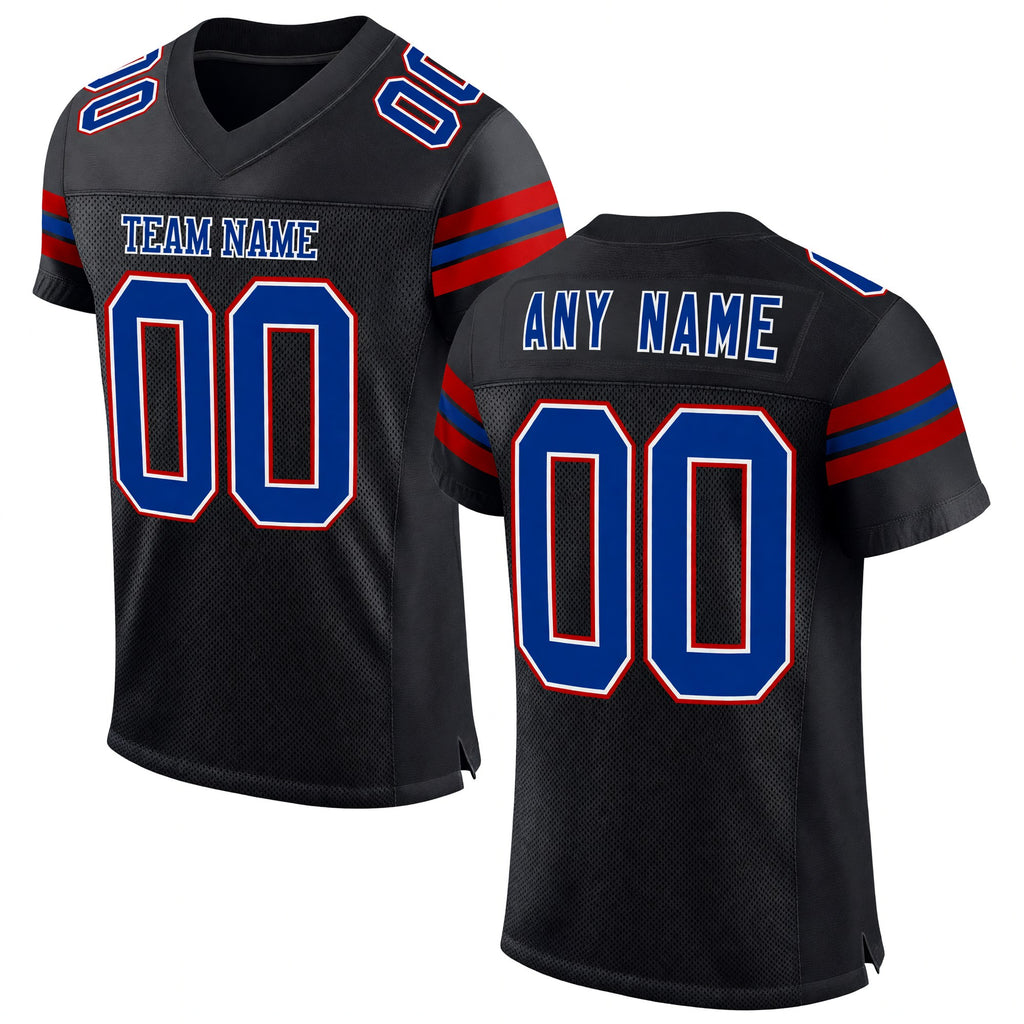 Custom Black Royal-Red Mesh Authentic Football Jersey