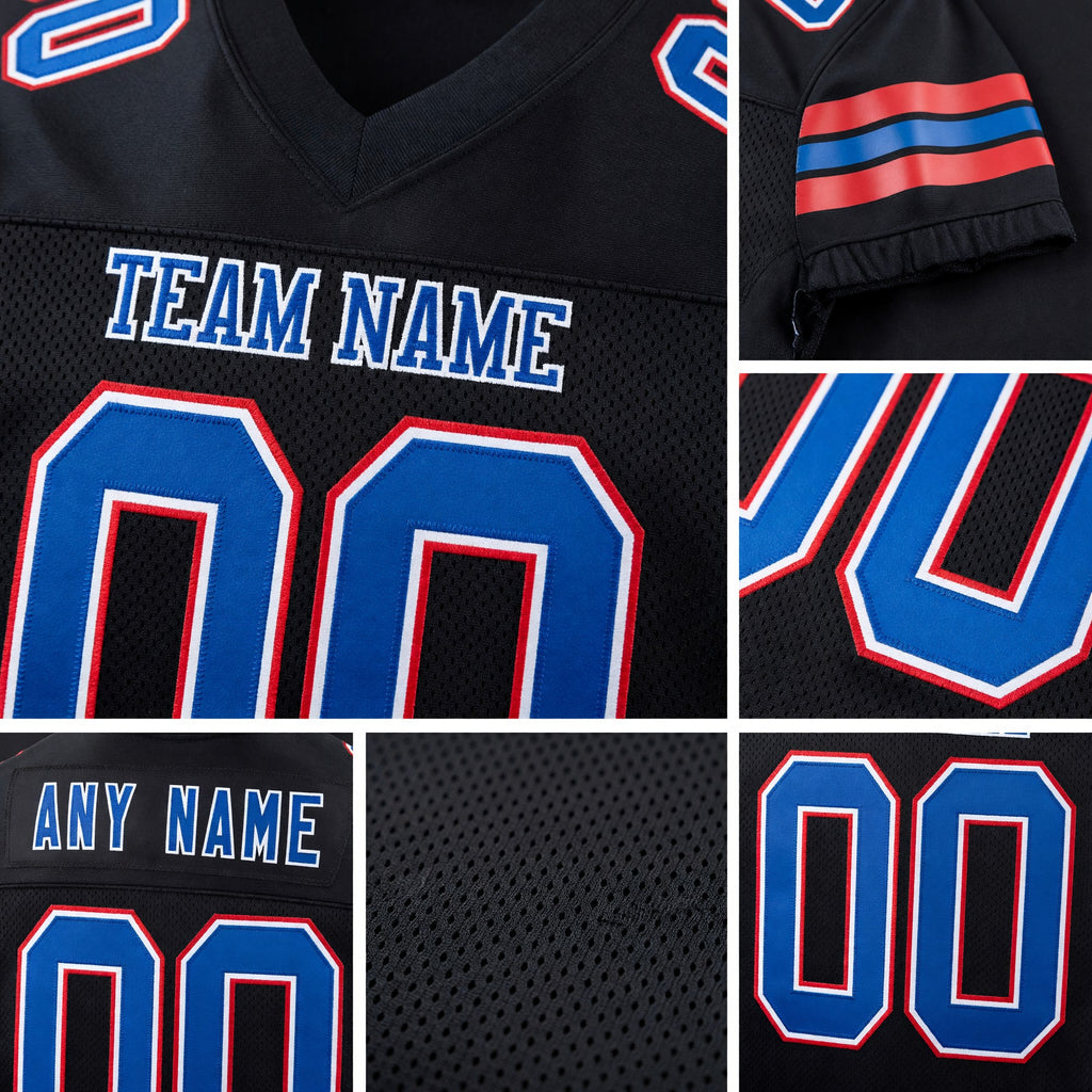 Custom Black Royal-Red Mesh Authentic Football Jersey detail