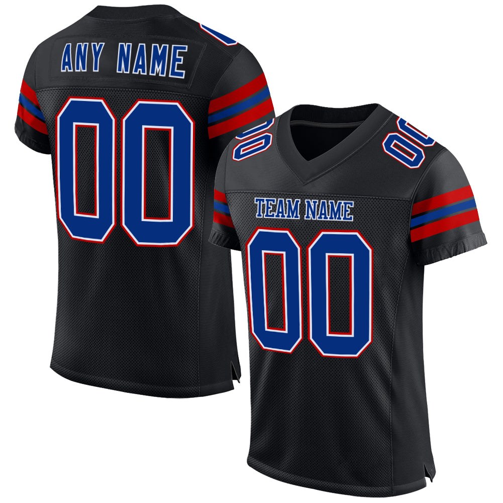 Custom Black Royal-Red Mesh Authentic Football Jersey photo 1
