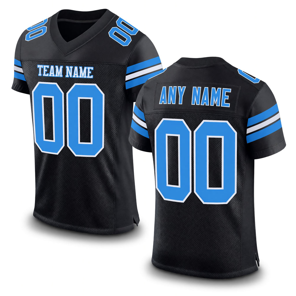 Custom Black Powder Blue-White Mesh Authentic Football Jersey