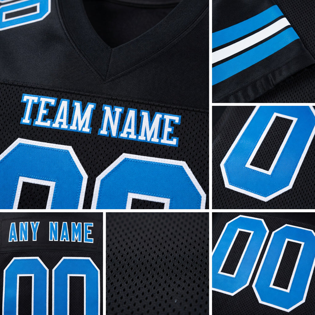 Custom Black Powder Blue-White Mesh Authentic Football Jersey detail