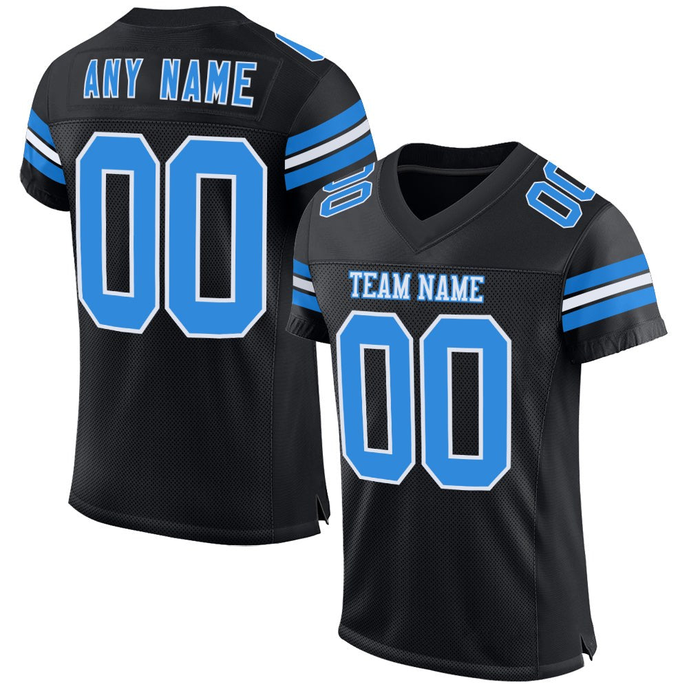 Custom Black Powder Blue-White Mesh Authentic Football Jersey photo 1