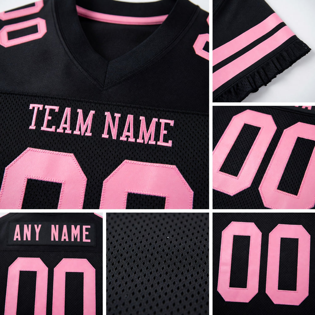 Custom Black Light Pink Mesh Authentic Football Jersey detail