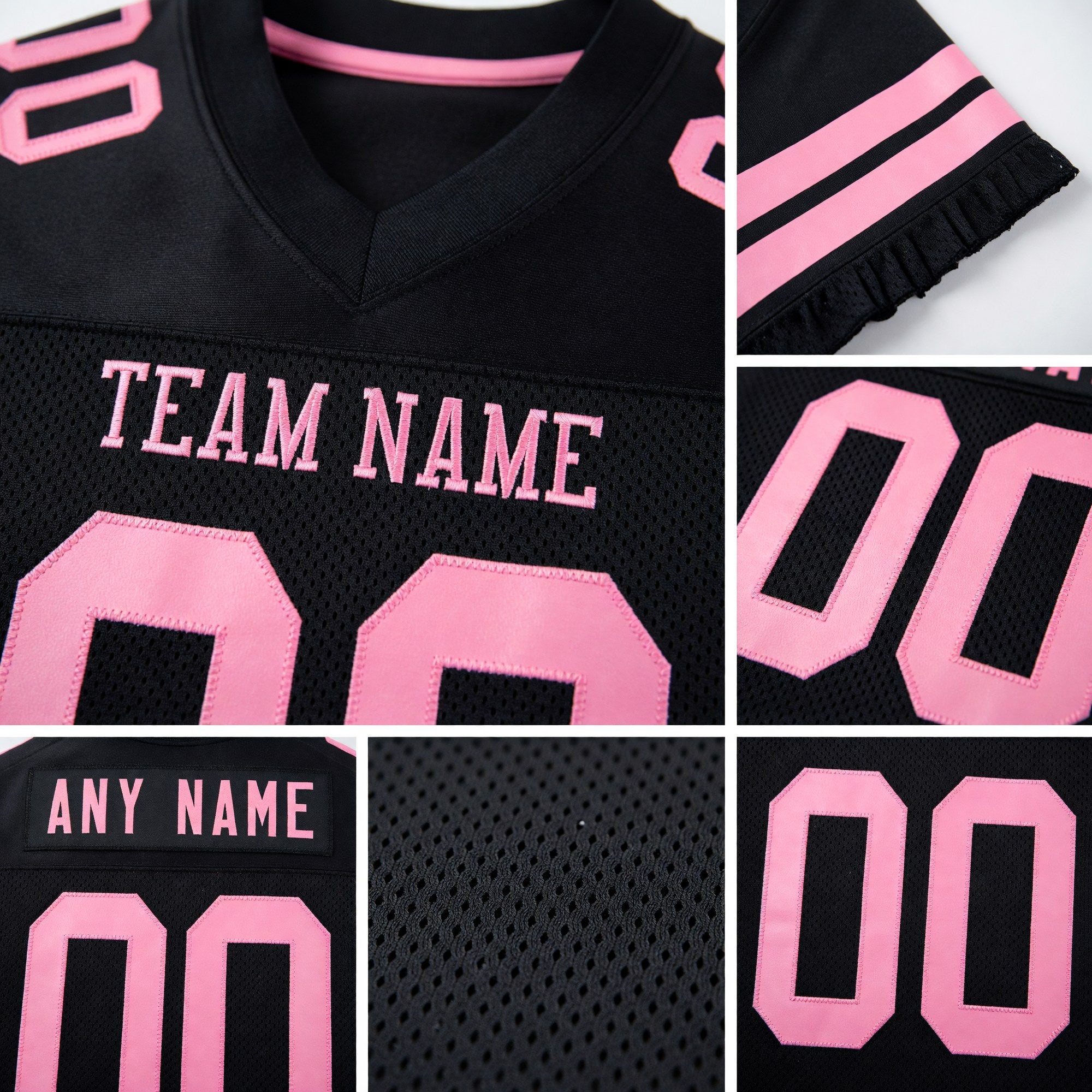 Custom Black Light Pink Mesh Authentic Football Jersey detail