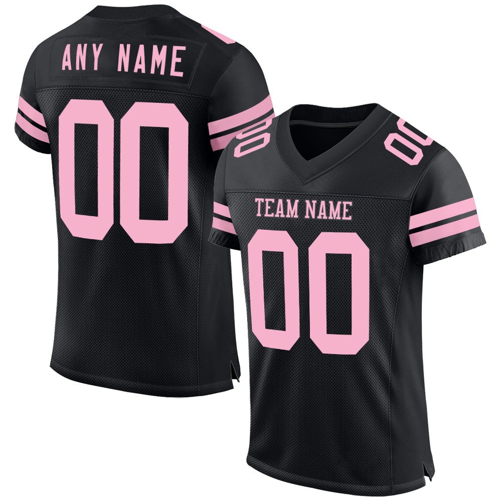 Custom Black Light Pink Mesh Authentic Football Jersey photo 1