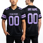 Custom Black Light Purple Mesh Authentic Football Jersey worn front and back