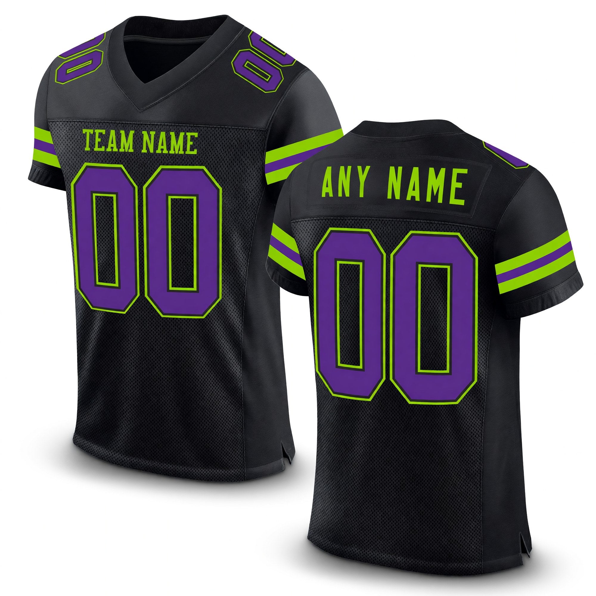 Custom Black Purple-Neon Green Mesh Authentic Football Jersey