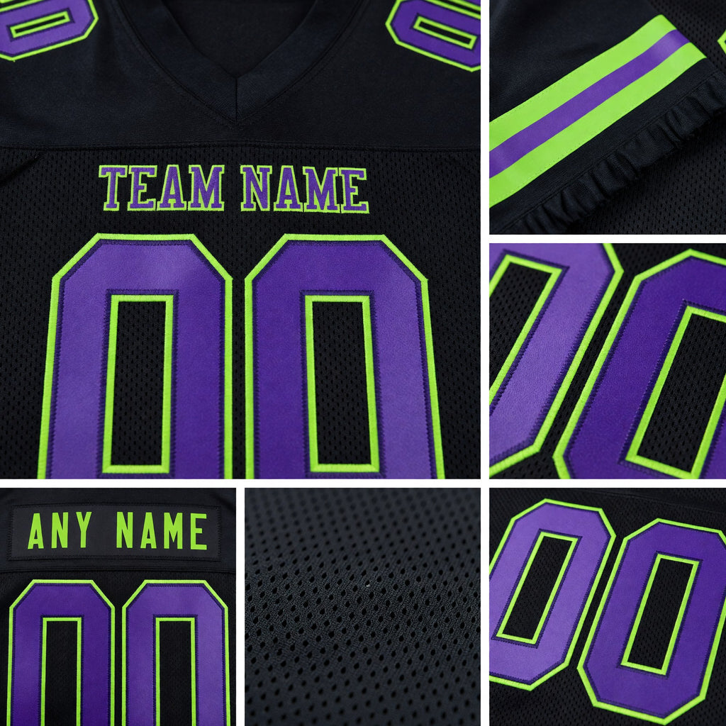 Custom Black Purple-Neon Green Mesh Authentic Football Jersey detail