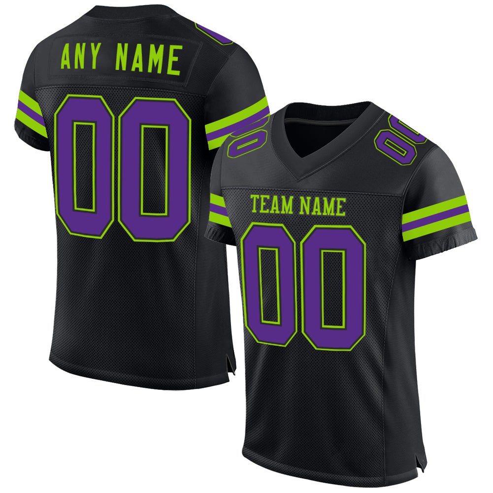 Custom Black Purple-Neon Green Mesh Authentic Football Jersey photo 1