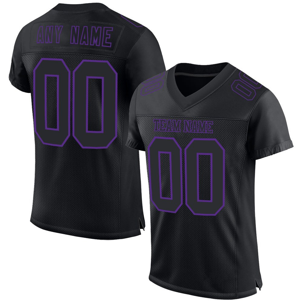 Custom Black Purple Mesh Authentic Football Jersey photo 1