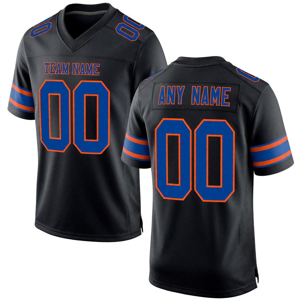 Custom Black Royal-Orange Mesh Authentic Football Jersey