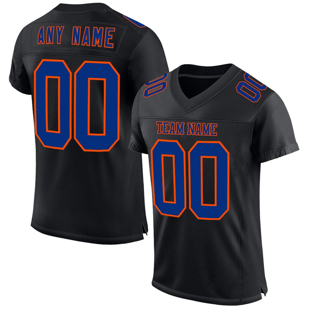 Custom Black Royal-Orange Mesh Authentic Football Jersey photo 1