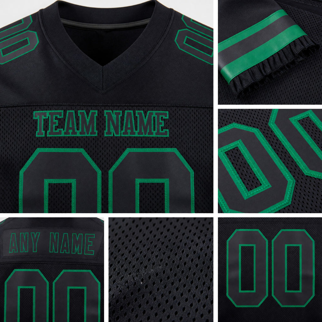Custom Black Kelly Green Mesh Authentic Football Jersey detail