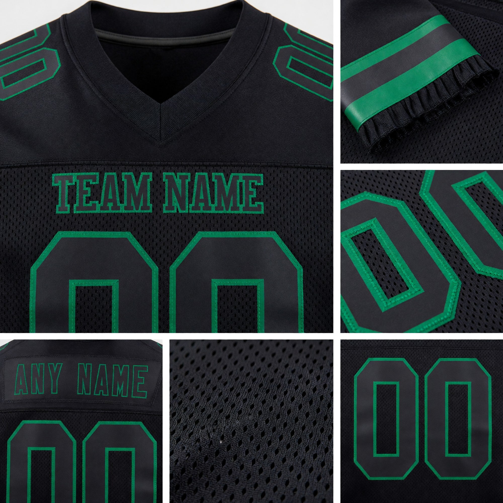 Custom Black Kelly Green Mesh Authentic Football Jersey detail