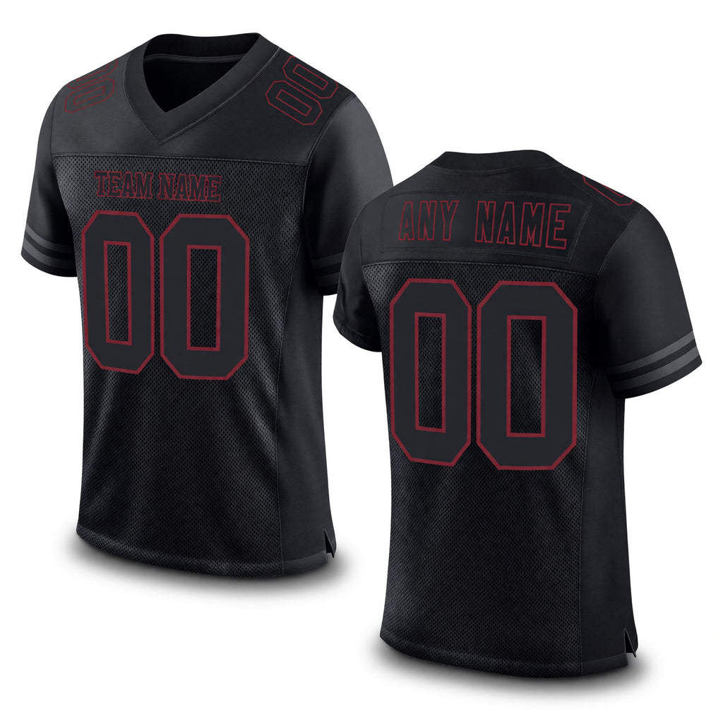 Custom Black Burgundy Mesh Authentic Football Jersey