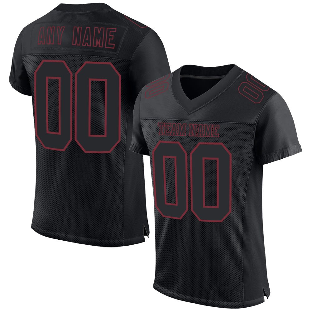 Custom Black Burgundy Mesh Authentic Football Jersey photo 1
