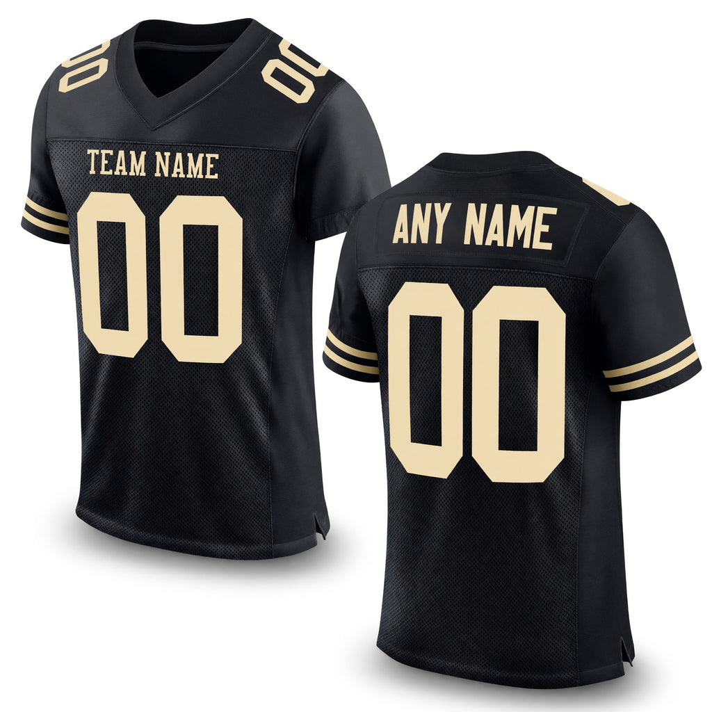 Custom Black Cream Mesh Authentic Football Jersey
