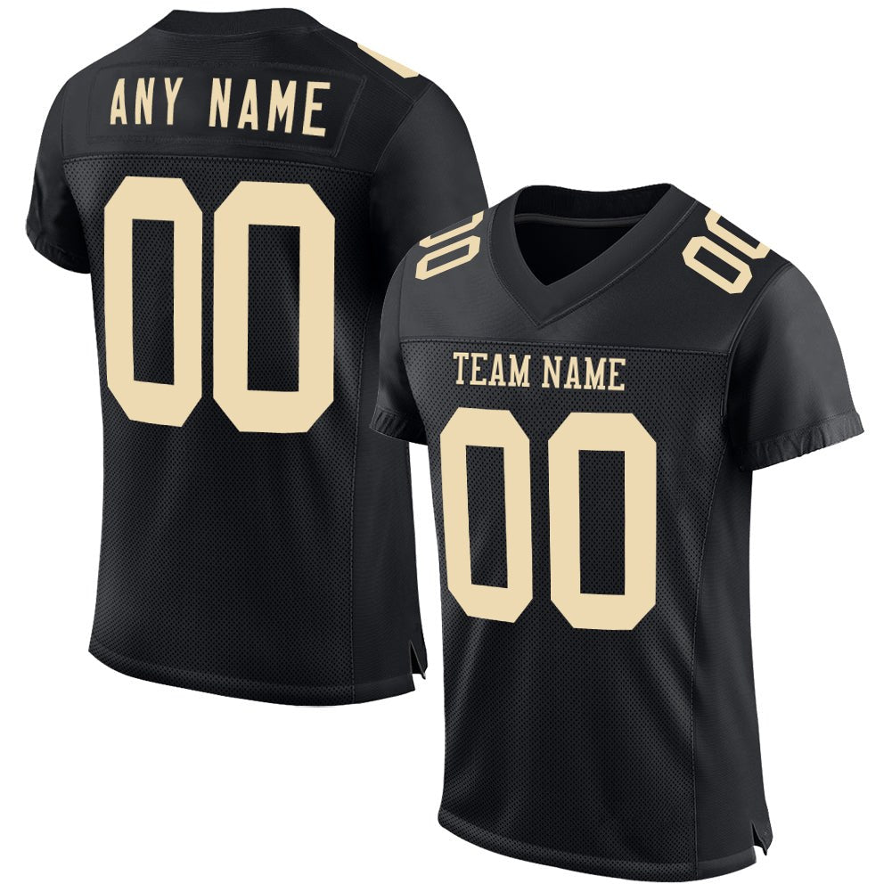 Custom Black Cream Mesh Authentic Football Jersey photo 1