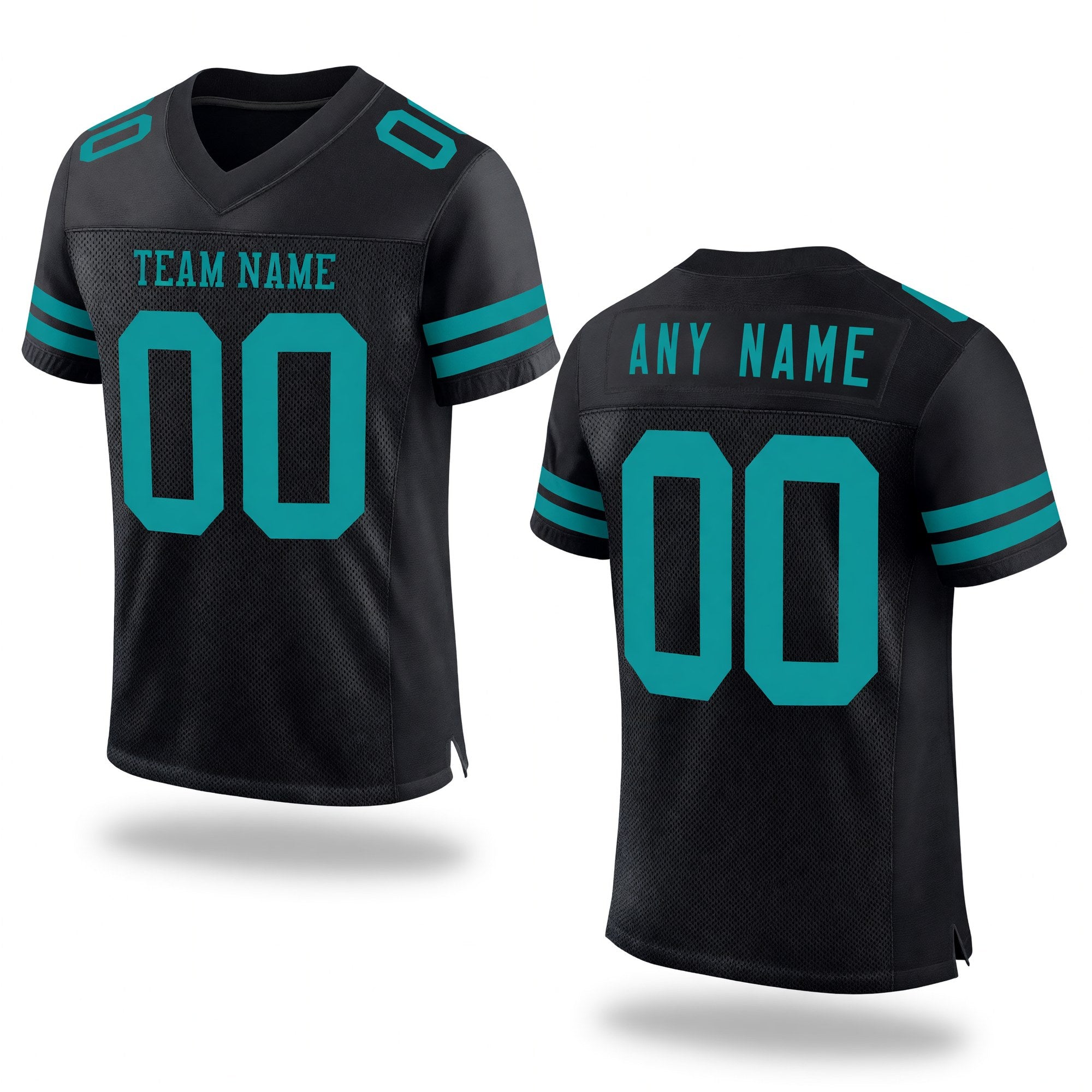 Custom Black Teal Mesh Authentic Football Jersey
