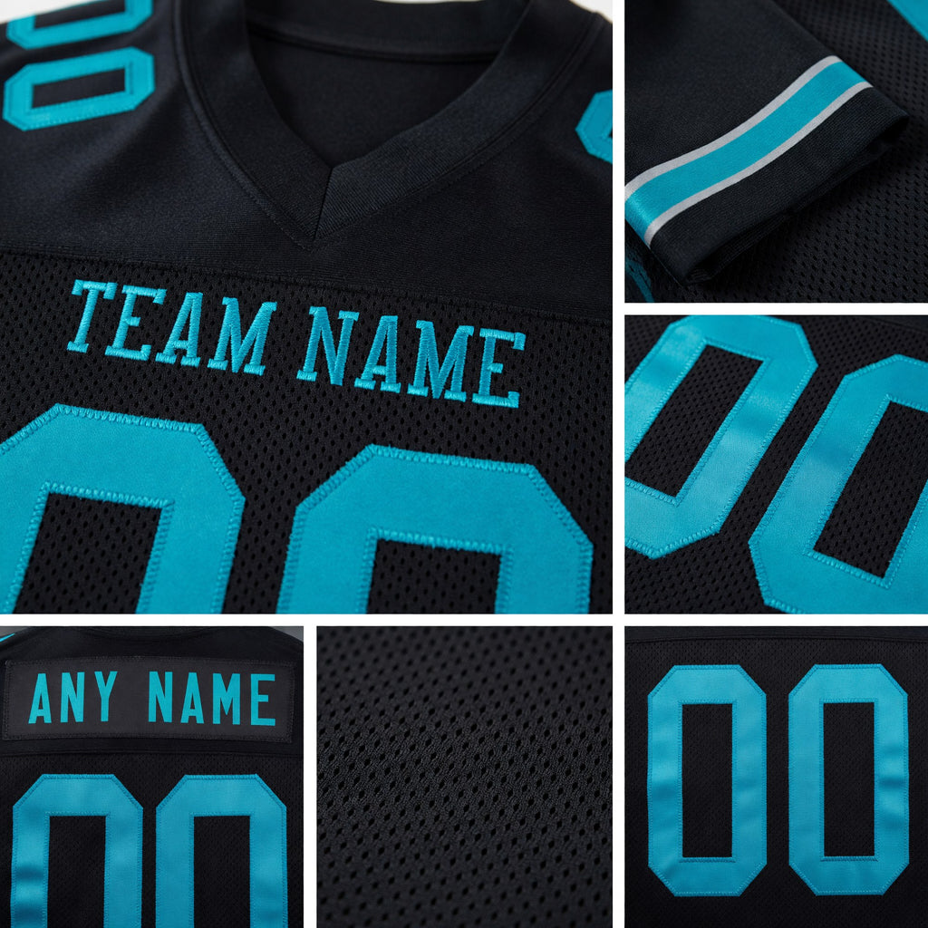 Custom Black Teal Mesh Authentic Football Jersey detail