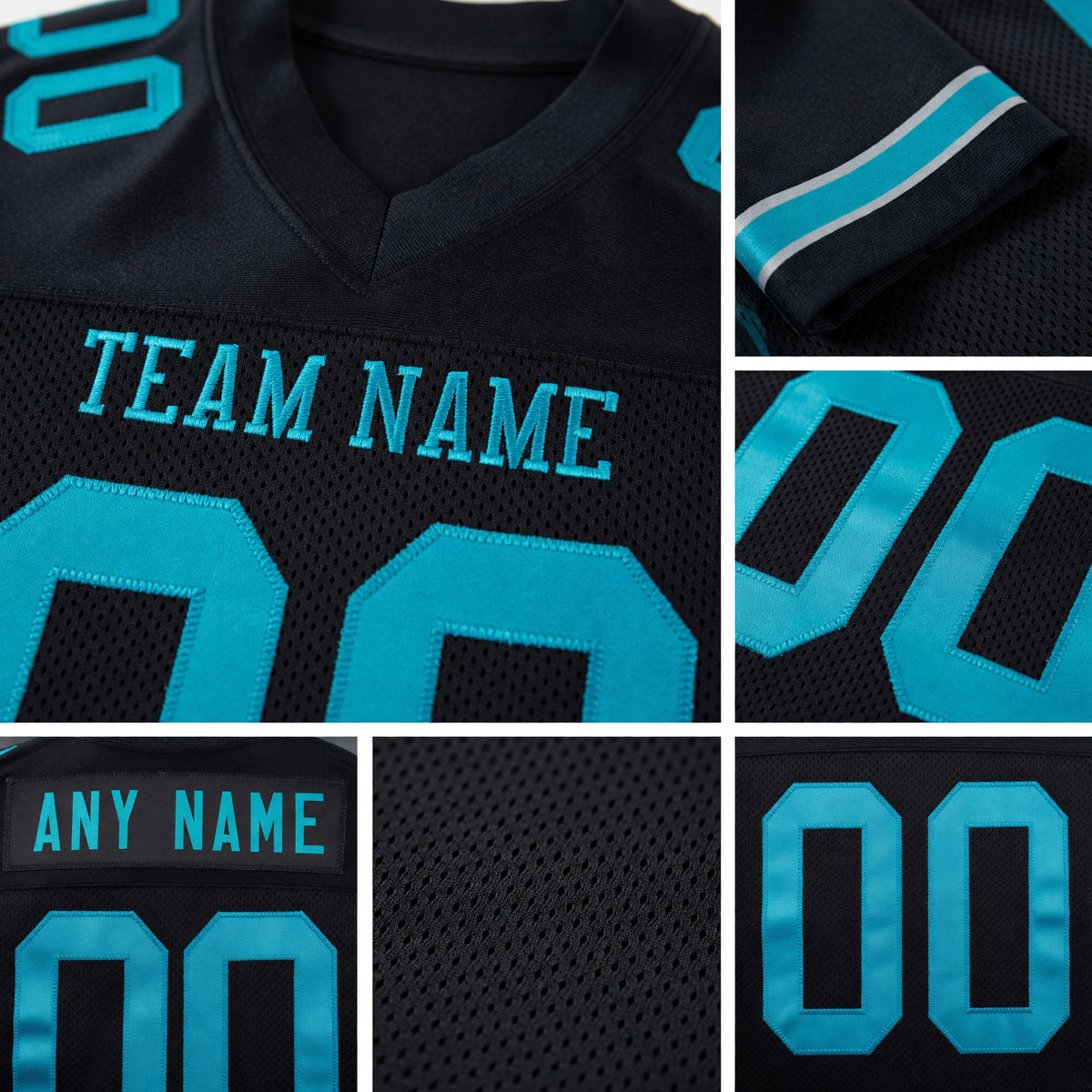 Custom Black Teal Mesh Authentic Football Jersey detail