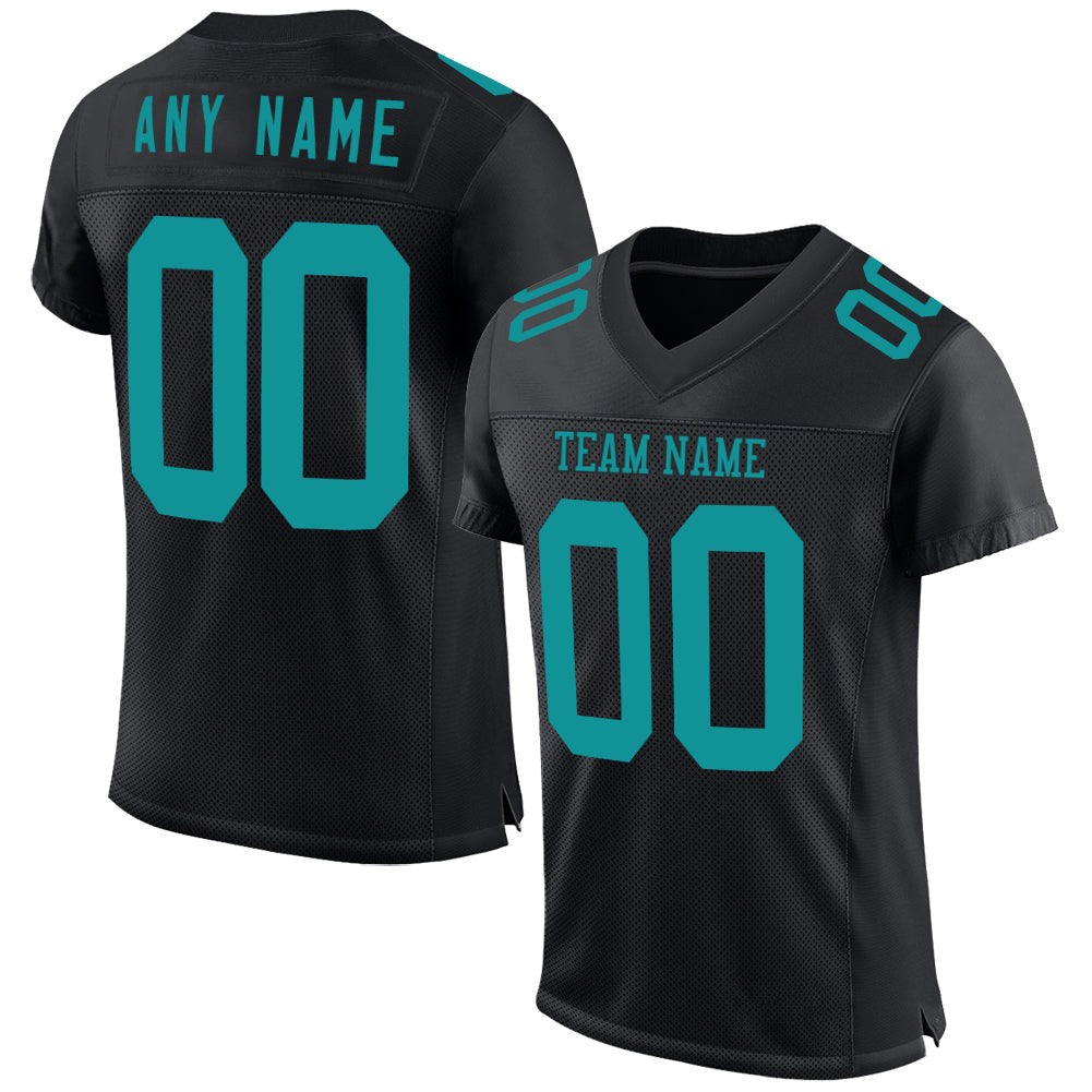 Custom Black Teal Mesh Authentic Football Jersey photo 1